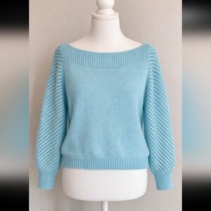 🐦  Robin’s Egg Blue Boat Neck Sweater | Open Knit Sleeves | XL | Lightweight